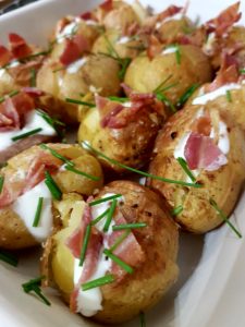 Mini Jacket Potatoes with Sour Cream, Bacon and Chives