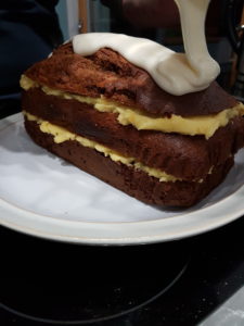 Icing the Honey Cake with Orange Buttercream